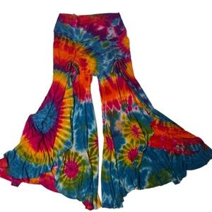 COPY - Jayli Tie Dye Ruffle Cinch Tie Front Hippy Bell Bottom Jersey Knit, Sz. …